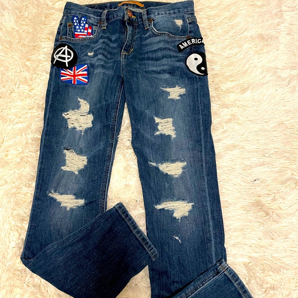 Very cool Joe’s jeans with assorted patches